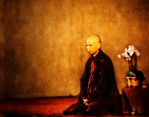 Thich Nhat Hanh fake oil painting with Gimp