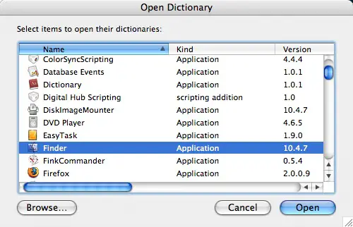 The ScriptEditor Dictionary dialog.
