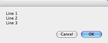 An AppleScript dialog that displays several lines of text.