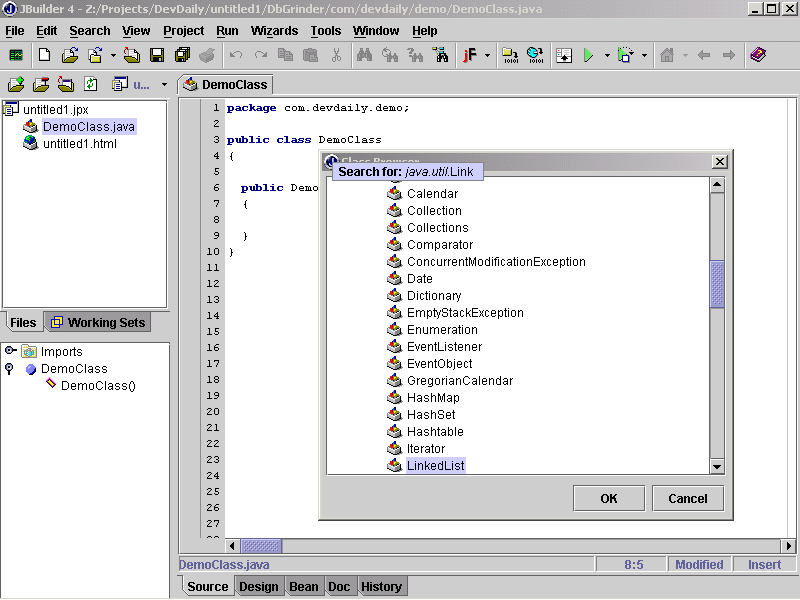 The Class Browser moves into packages as you type.