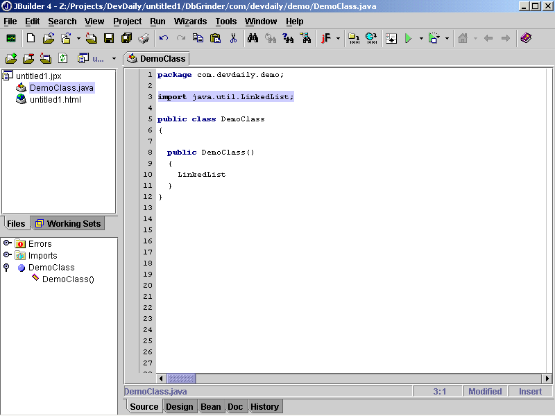 JBuilder creates the import statement for you automatically.