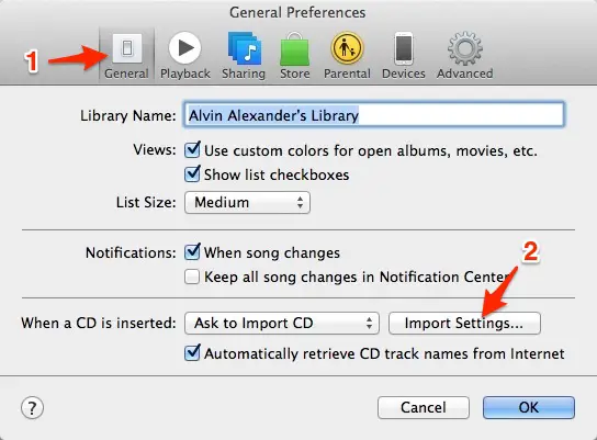 iTunes CD import settings