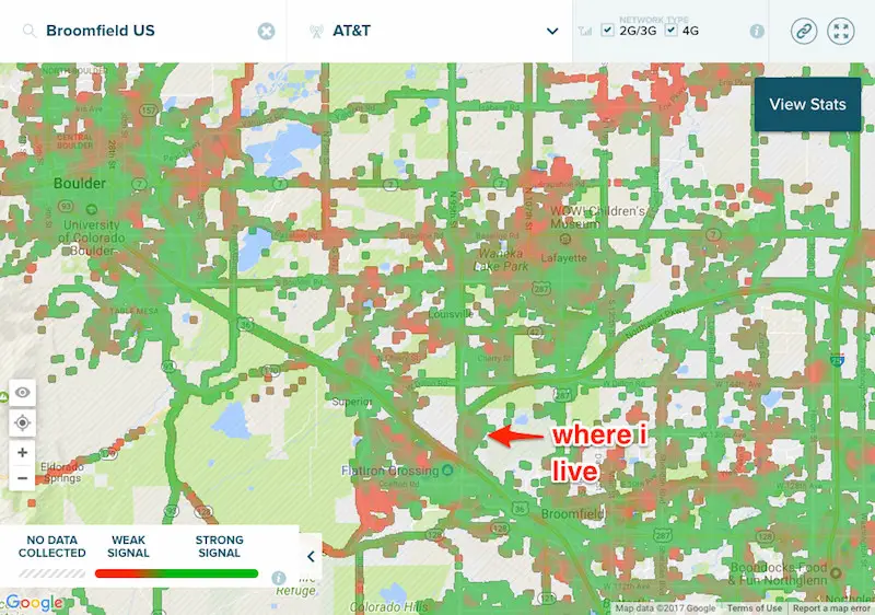 ATT cellular coverage in Broomfield, Colorado