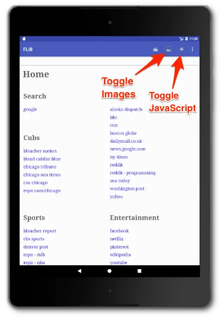 How to enable and disable images in FLiB's Android browser