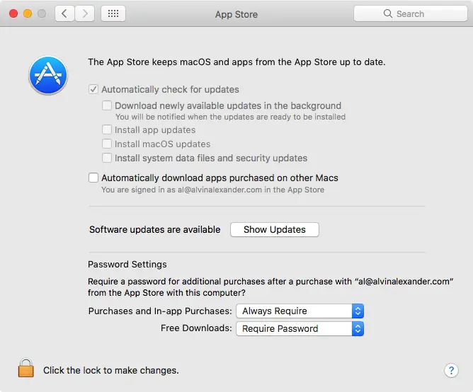 MacOS App Store preferences