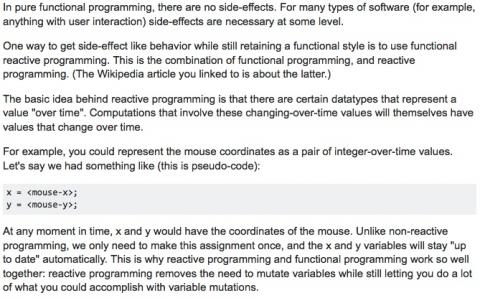 Functional reactive programming and changes over time