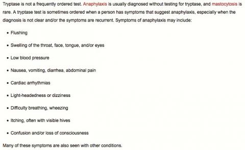 Tryptase blood levels and mastocytosis symptoms