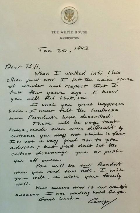 Letter from George Bush to Bill Clinton