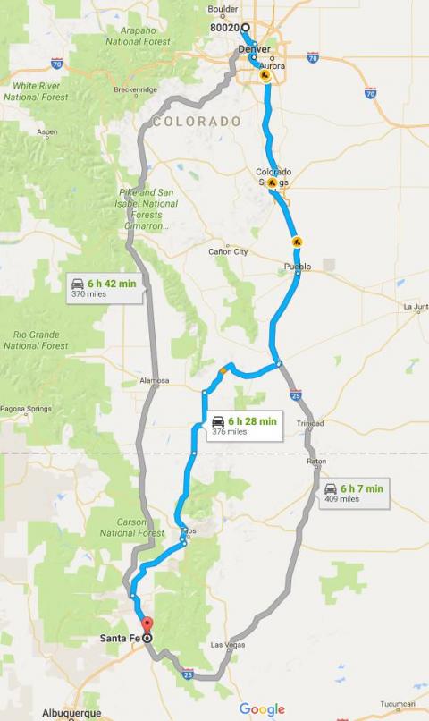Driving from Boulder, Colorado to Santa Fe, New Mexico
