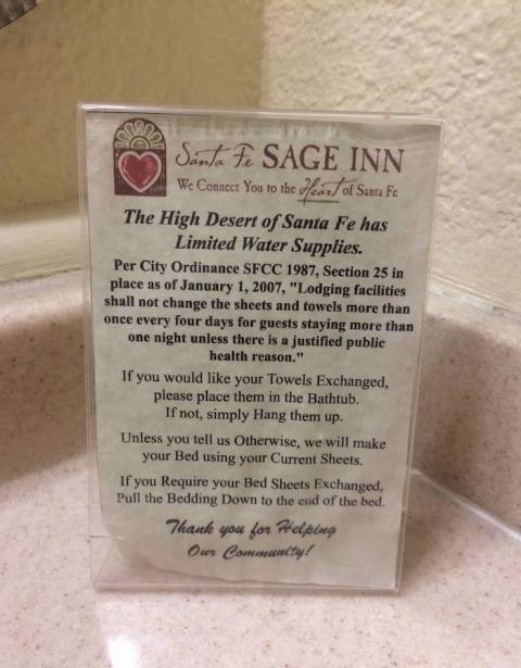 Water use in hotels in Santa Fe, New Mexico