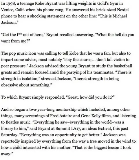 Michael Jackson's advice to Kobe Bryant