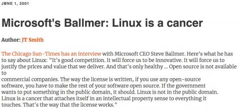 Microsoft’s Steve Ballmer: Linux is a cancer