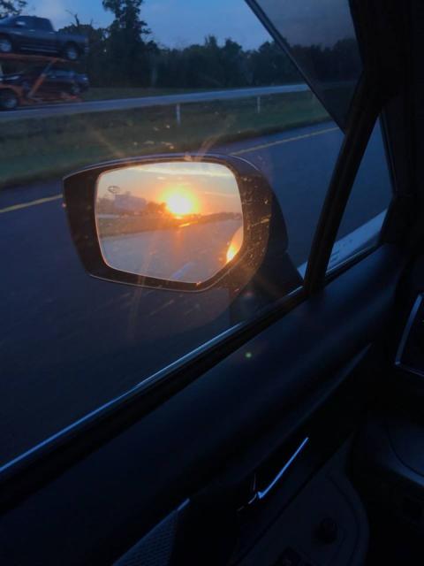 Sunrise in the side view mirror (2018)