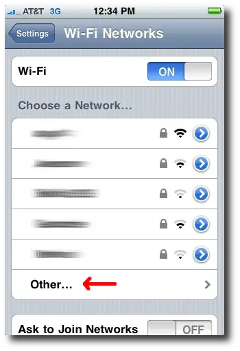 iPhone Wi-Fi network settings - Other option