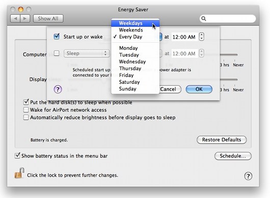 Mac schedule automatic wake up time (schedule details)