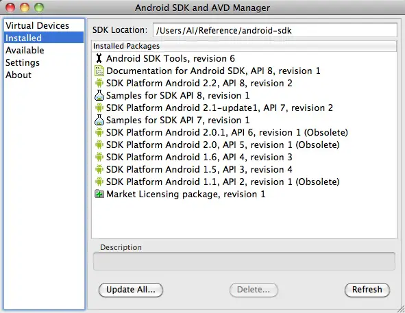 Android SDK update process - 2