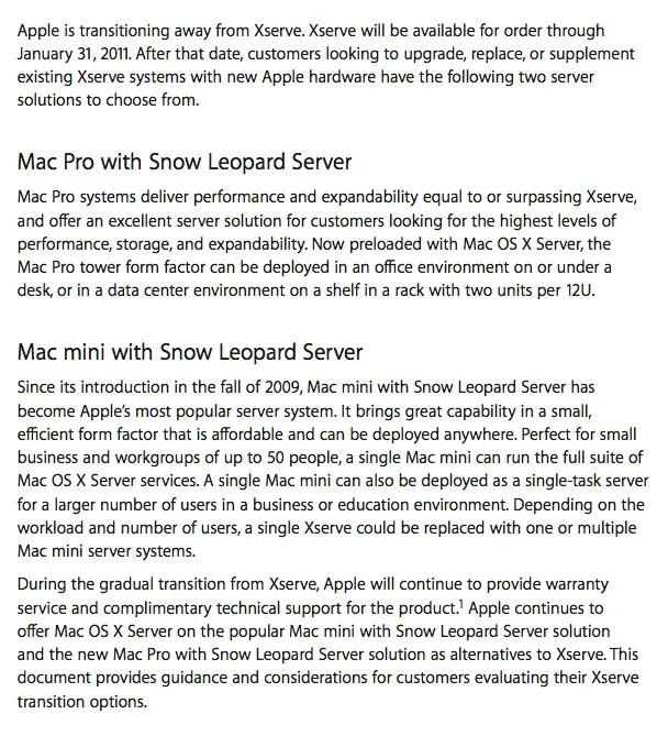 Apple Xserve is dead - Apple Xserve transition PDF