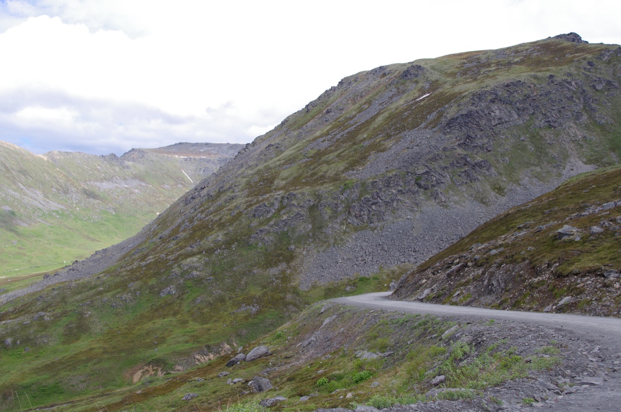 The road and mountains in Hatcher Pass, Alaska