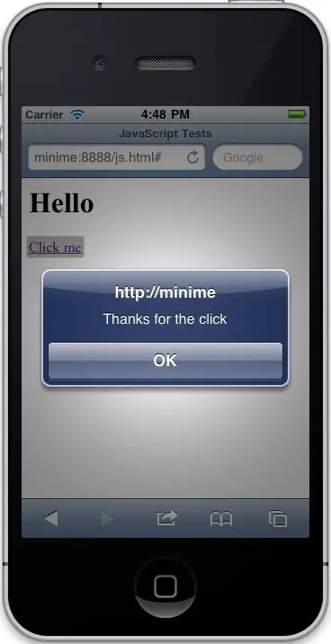 An iPhone/iPod JavaScript alert dialog example