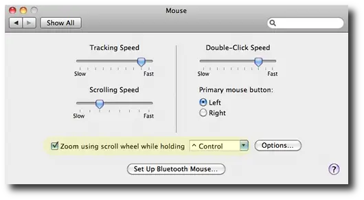 Mac OS X screen zoom mouse settings
