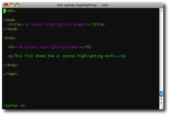 vi/vim syntax highlighting enabled
