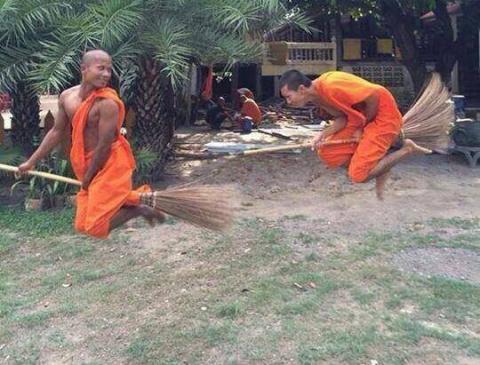 Young Buddhist monks in flight training class