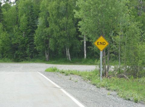 'End' sign in Talkeetna, Alaska