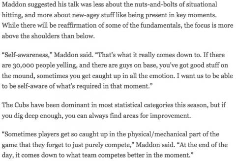 Mindfulness in baseball (Joe Maddon, Cubs)