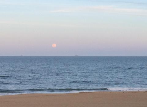 Moonrise over the ocean, Virginia Beach