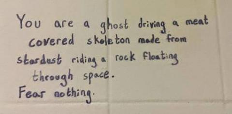 You are a ghost driving a meat-covered skeleton