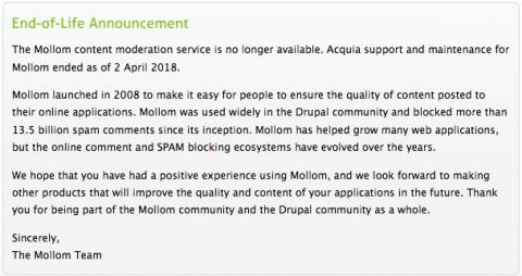 Mollom is out of business