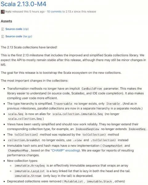 Scala 2.13.0-M4 release notes (collections changes)