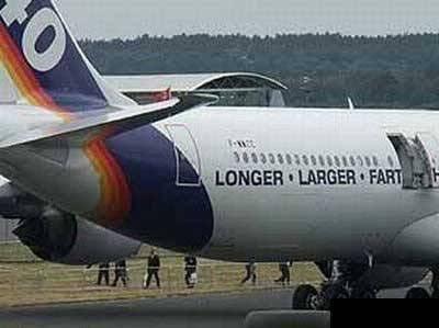Airplane slogan: Longer, larger, wait, what?