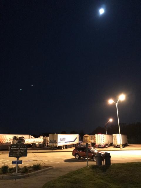 Full moon over an Indiana rest area