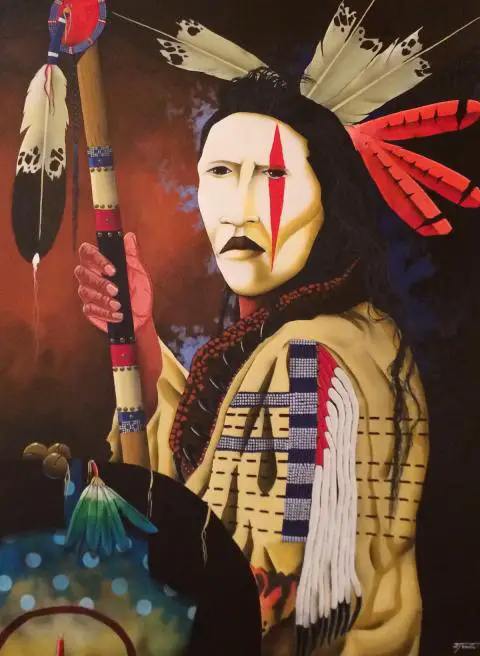 Native American Indian painting (red stripe over left eye)