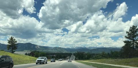 The view driving into Boulder, Colorado