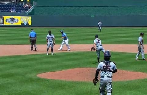 Trevor Bauer throws a baseball at least 340 feet