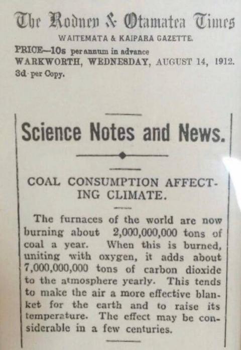 Global warming in the news in 1912