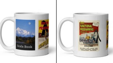 Alvin Alexander book covers on a coffee mug