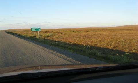 Sign: 420 miles to Fairbanks, Alaska