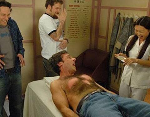 Chest waxing at the hospital (40 Year Old Virgin)