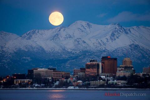 Anchorage, Alaska: Full moon over the mountains