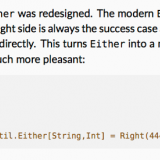 Scala 2.12: Either is biased, implements map and flatMap