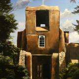 Painting of a church, La Fonda hotel, Santa Fe, NM