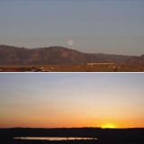 Moon setting in the west, Sun rising in the east