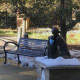 A child, a dog, and a mask - statue at Boulder Community Hospital