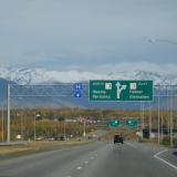 Highway traffic sign to Wasilla and Palmer, Alaska