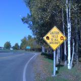 Yield to aircraft sign in Anchorage, Alaska