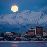 Anchorage, Alaska: Full moon over the mountains