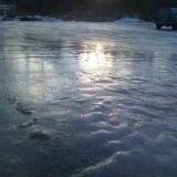 A thick layer of ice in the parking lot, Wasilla, Alaska